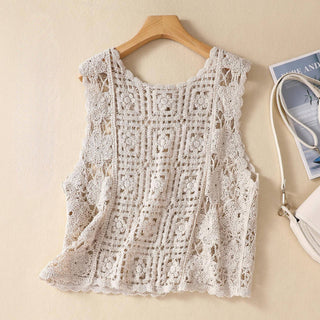 Crosa - Crochet Vintage Bohemian Vest: BLACK / OS