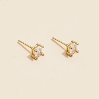 Square-Cut Cubic Zirconia Gold and White Gold Stud Earrings