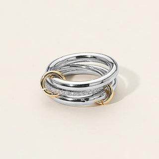 Stone Paved Band Accent Triple Link Band Ring: Two Tone