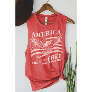 AMERICA LAND OF THE FREE GRAPHIC TANK TOP: MINERAL VINTAGE BLUE / XL