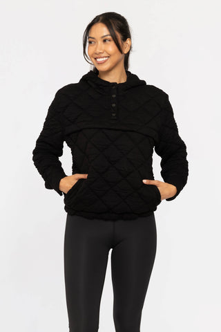 Quilted Fleece Pullover Hoodie: Black