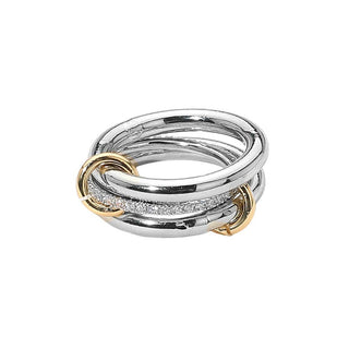 Stone Paved Band Accent Triple Link Band Ring: Two Tone