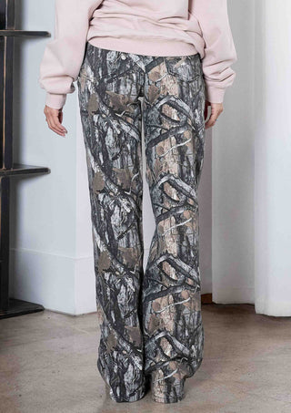 High-Rise Camo Print Wide Leg Jeans: Dark Wood