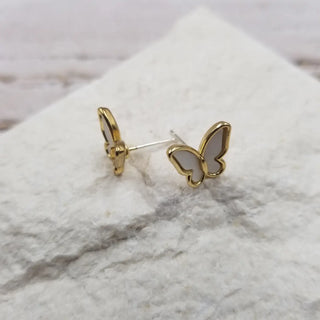Gold + White Butterfly Studs