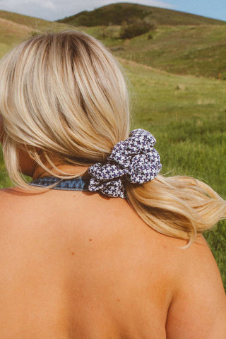 Houndstooth in Navy Jumbo Scrunchie