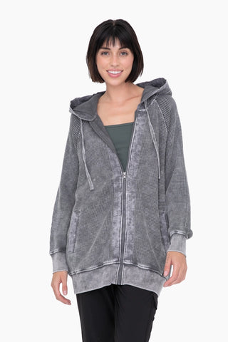 Oversized Mineral-Washed Zip-Up Hooded Jacket