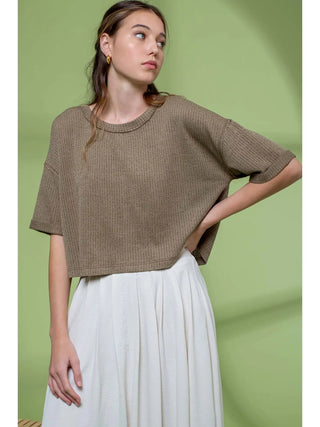 Short Fold Sleeve Knit Crop Top