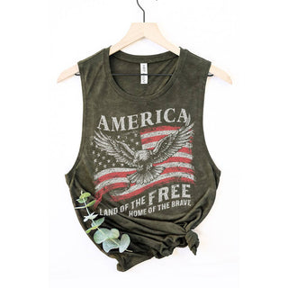 AMERICA LAND OF THE FREE GRAPHIC TANK TOP: MINERAL VINTAGE BLUE / XL
