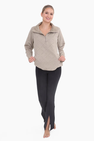 Quilted Mineral-Wash Half-Zip Pullover Taupe