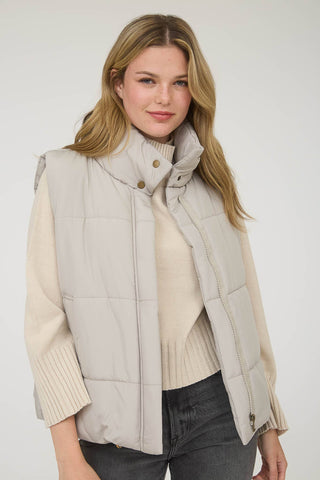 SOLID ZIP UP PUFFER VEST: BURGUNDY