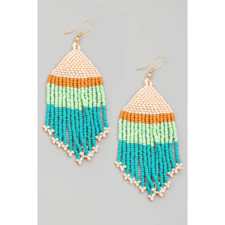 Striped Seed Beaded Fringe Drop Earrings