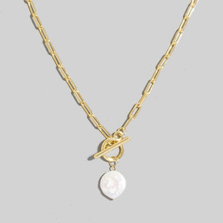 Toggle Chain Link Disc Pearl Charm Necklace: G