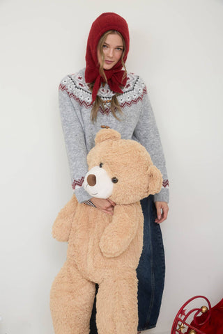 FAIRE ISLE TOGGLE BUTTON KNIT CARDIGAN SWEATER: GREY MULTI