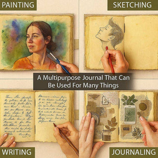 Leather Journal Blank Vintage Notebook with Mushroom Print