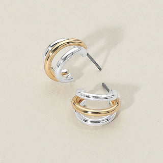 Two Tone Metal Split Hoop Earrings