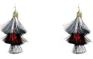 Silver and Maroon Shimmer Tassel Gameday 2" Earring