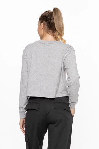 Organic Cotton Chic Crew Neck Henley Long Sleeve Top - Heather Grey