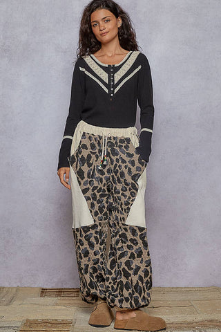 Long sleeve double gauze solid knit rib top: Black