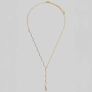 Dainty Chain Pearl Bead Lariat Necklace: Silver