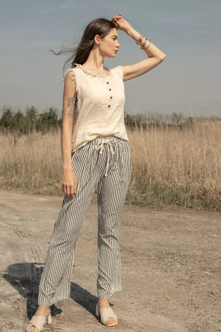 Elastic Waist Tie Stripe Pant