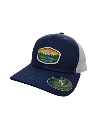 Mount Rainier National Park Snapback Trucker Hat w/ Patch: Brown on Khaki