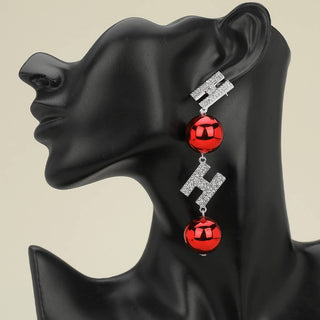 Stone Paved Holiday Bubble HOHO Message Link Drop Earrings