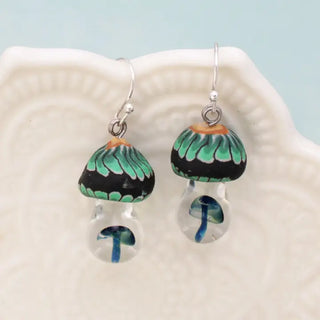 Blue Glass & Clay Mushroom Earrings