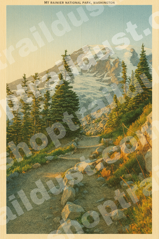 Mt Rainier Vintage Inspired Linen Style 4x6 Postcards : Large Title