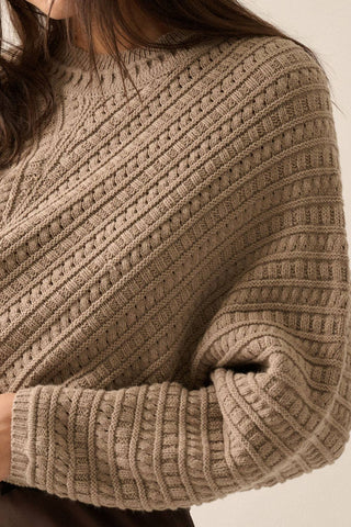 Solid Cable Knit Dolman-Sleeve Sweater