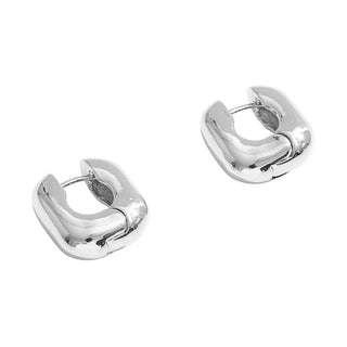 14K Gold Dipped Square Huggie Hoop Earrings: Silver
