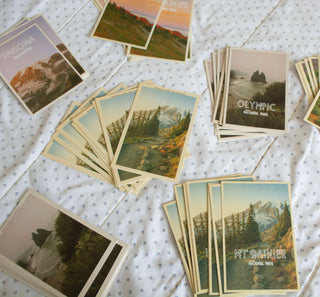 Mt Rainier Vintage Inspired Linen Style 4x6 Postcards : Large Title