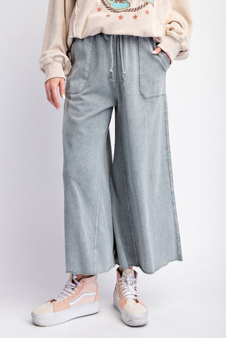 Washed Terry Knit Wide Pants - Faded Teal (Curvy)