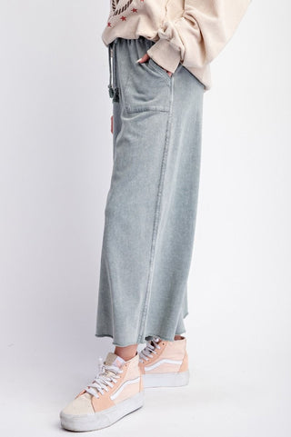 Washed Terry Knit Wide Pants - Faded Teal (Curvy)