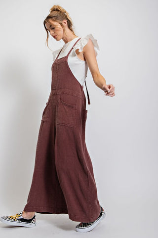 Mineral Washed Cotton Gauze Wide Leg Jumpsuit (Curvy)