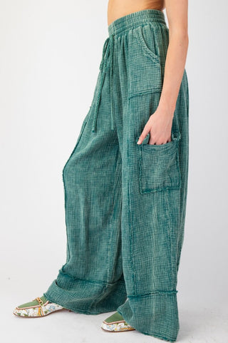 Cotton Gauze Mineral Washed Wide Leg Pant