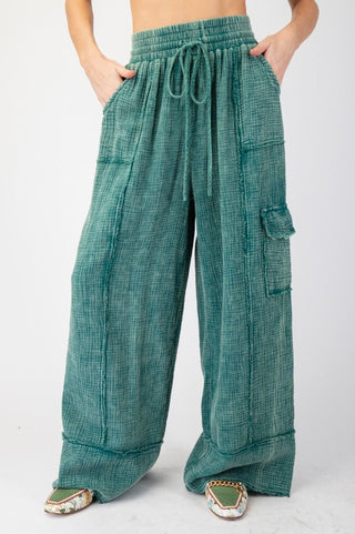 Cotton Gauze Mineral Washed Wide Leg Pant