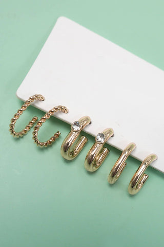 TRIO HUGGLE HOOP TITANIUM POST EARRINGS | GOLD