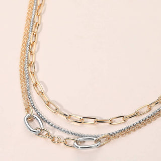 2PCS - Metal Link Paperclip Chain Layered Necklace: Gold Two Tone