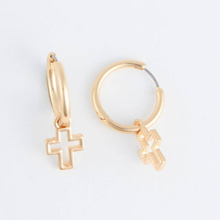 Cera Inspirational Frame Cross Earrings: Gold
