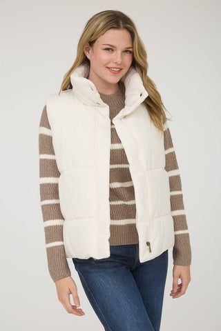 SOLID ZIP UP PUFFER VEST: BURGUNDY