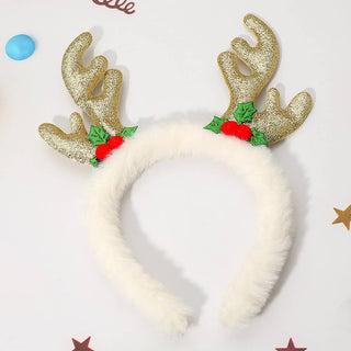 Sparkling Reindeer Antler Accent Plush Fur Headband