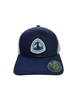 Pacific Crest Trail Snapback Hat with PCT Patch: Navy Blue on White Mesh