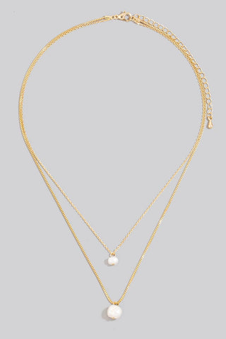 Pearl Pendants Layered Dainty Chains Necklace: Gold