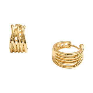 14K Gold Dipped Layered Huggie Hoop Earrings: Gold