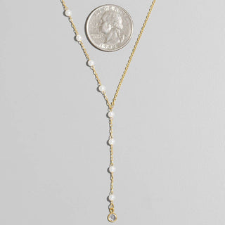 Dainty Chain Pearl Bead Lariat Necklace: Silver