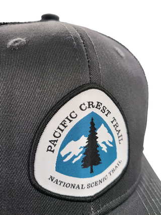 Pacific Crest Trail Snapback Hat with PCT Patch: Navy Blue on White Mesh