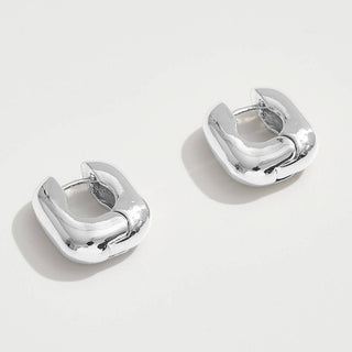 14K Gold Dipped Square Huggie Hoop Earrings: Silver