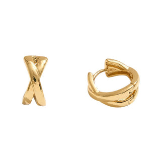 14K Gold Dipped Crisscross Huggie Hoop Earrings: Gold