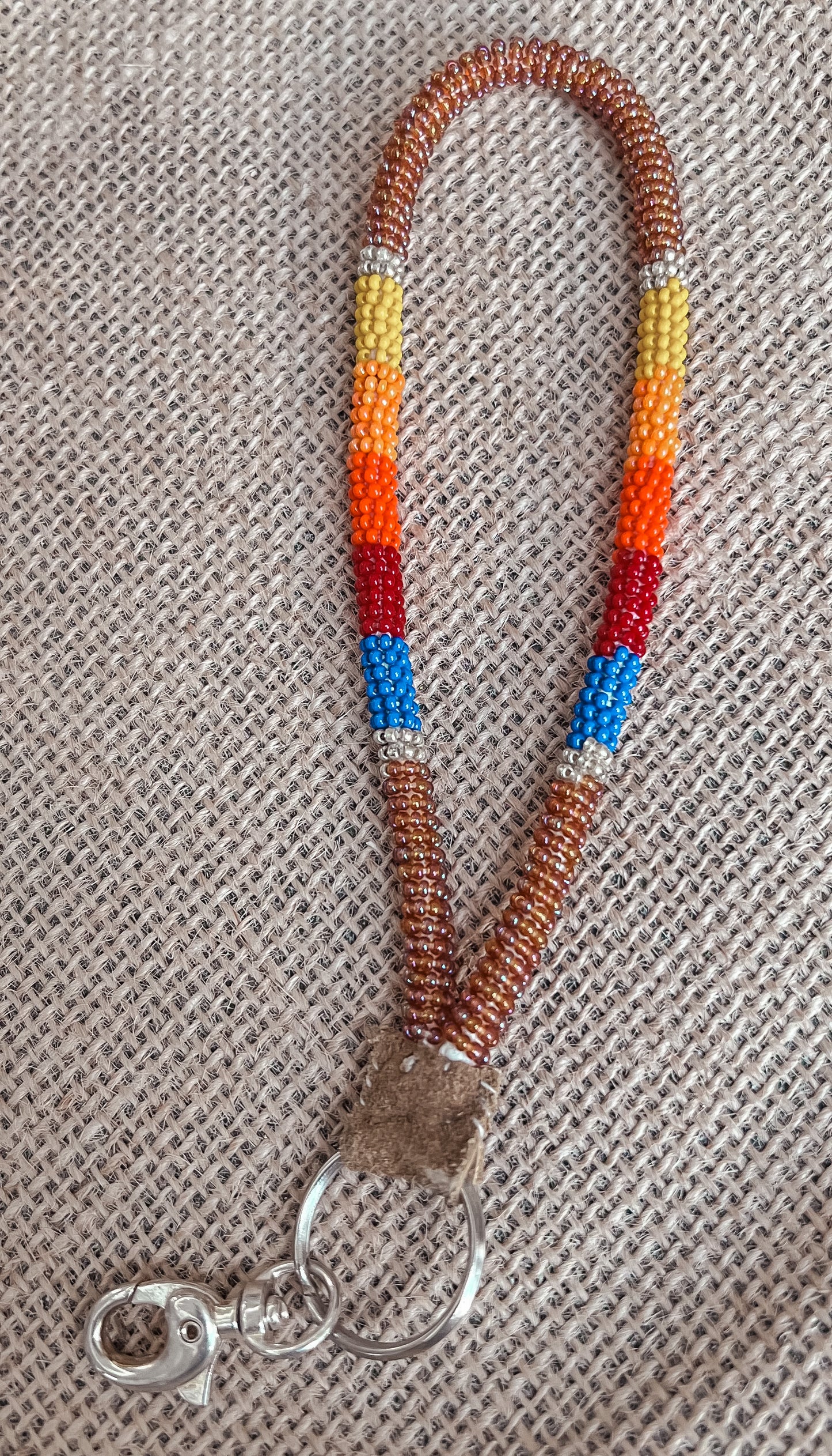 Native Beaded Leather Wristlet Keychain - Carmel