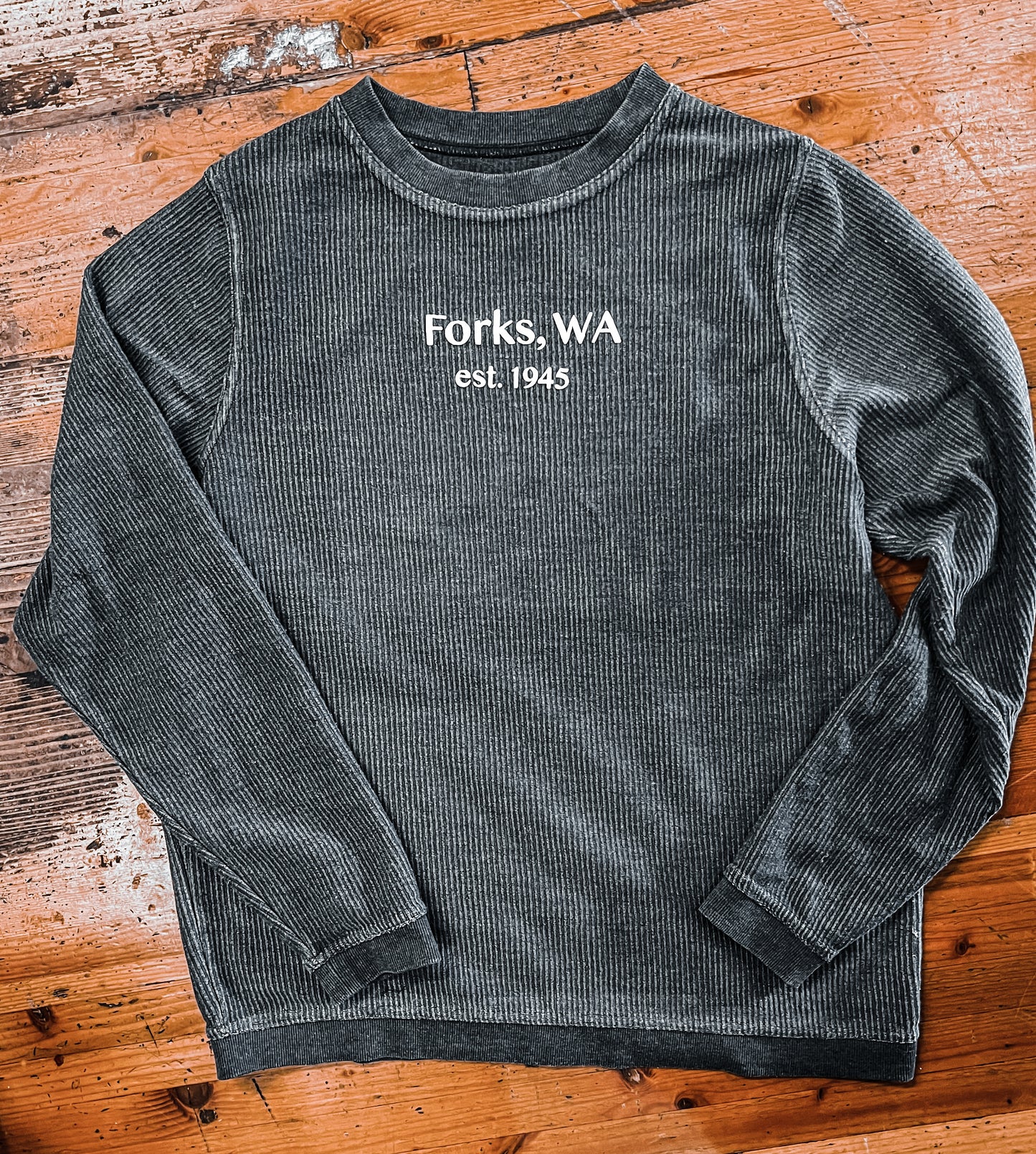 Navy Corduroy Sleeve Forks, WA Puff Sweater